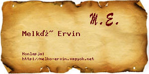 Melkó Ervin névjegykártya